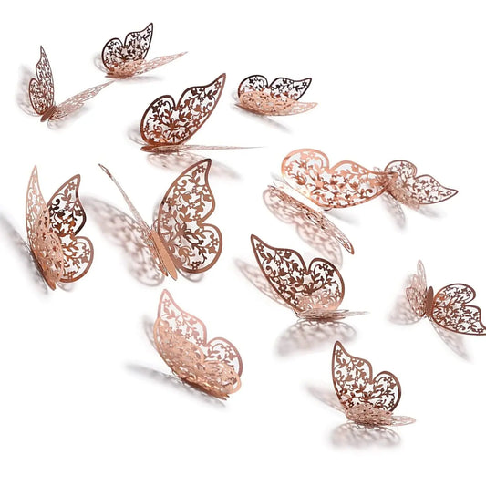 12pcs 3D Gorgeous Shiny Rose Gold Butterfly Stickers - FIX IT STORE