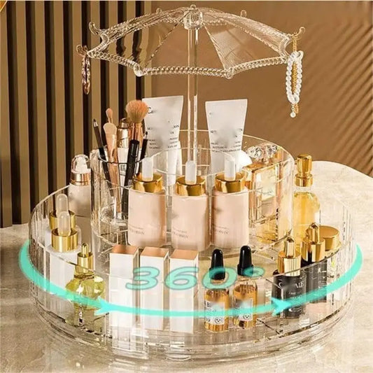 Rotating cosmetic tray with umbrella - FIX IT STORE