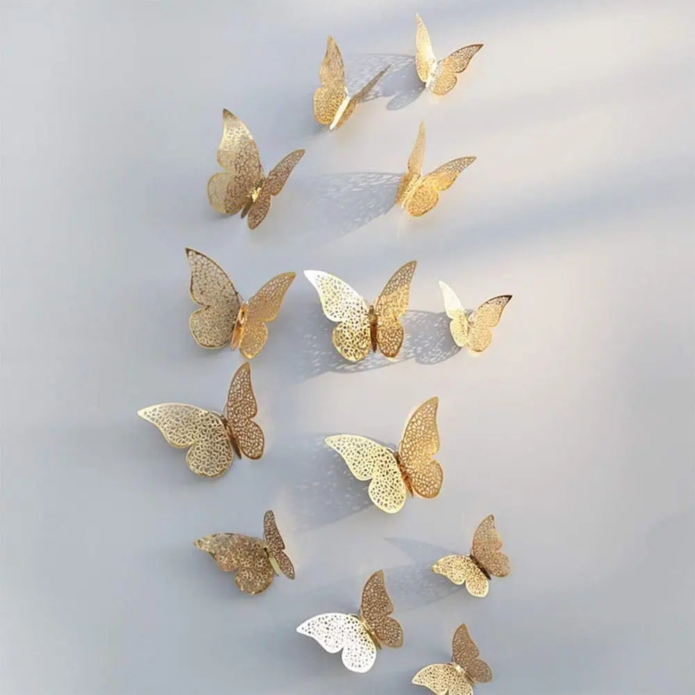 12pcs 3D Gorgeous Shiny Rose Gold Butterfly Stickers  - FIX IT STORE
