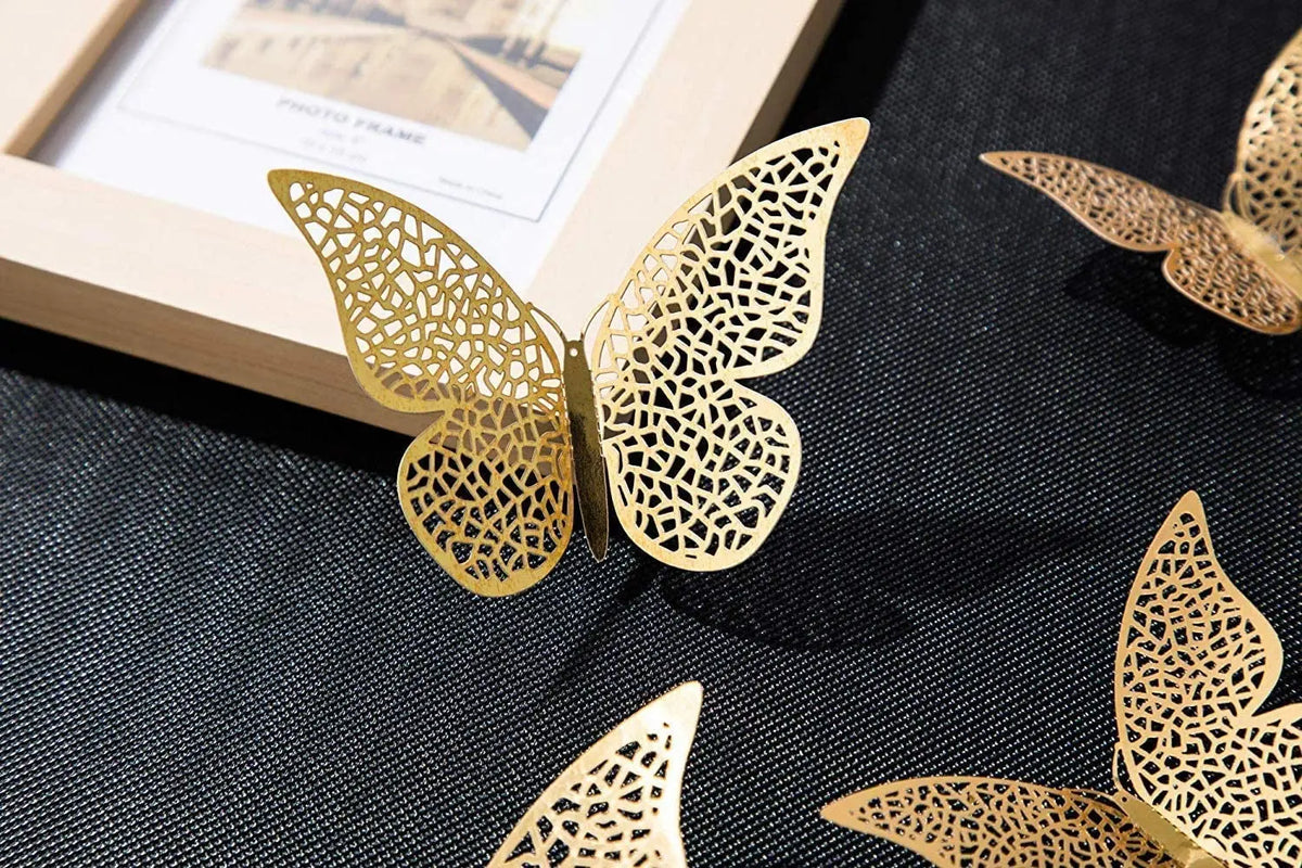 12pcs 3D Gorgeous Shiny Rose Gold Butterfly Stickers  - FIX IT STORE