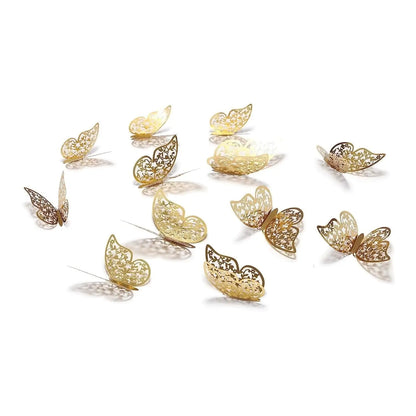 12pcs 3D Gorgeous Shiny Rose Gold Butterfly Stickers  - FIX IT STORE