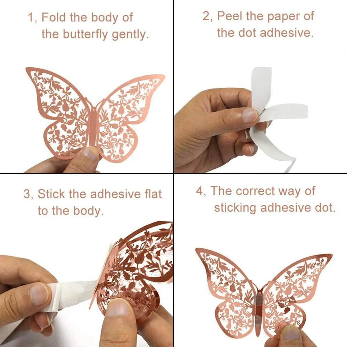 12pcs 3D Gorgeous Shiny Rose Gold Butterfly Stickers  - FIX IT STORE