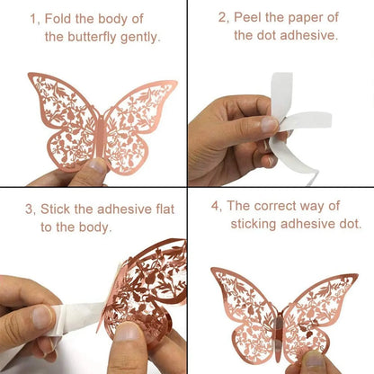 12pcs 3D Gorgeous Shiny Rose Gold Butterfly Stickers  - FIX IT STORE