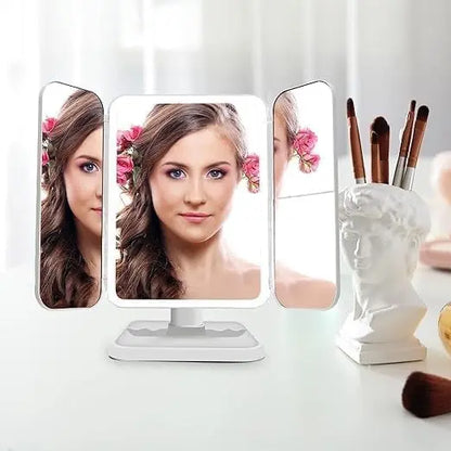 3X Trifold makeup mirror with Adjustable LED lights - FIX IT STORE